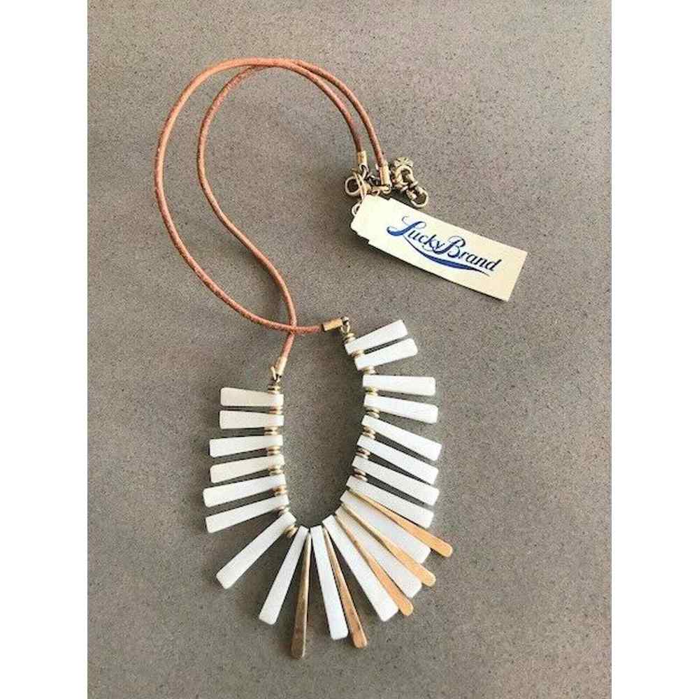 Lucky Brand Mother of Pearl Paddle Collar Leather Necklace